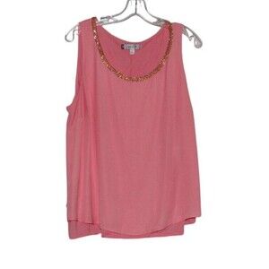Jennifer Lopez Pink Layered Sleevless Top Tunic Blouse Embellished Neckline 1X